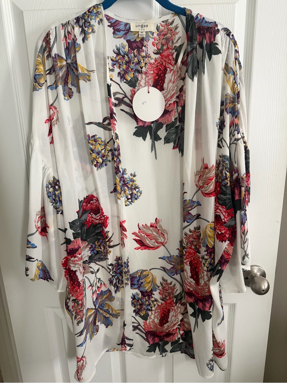 Umgee White Floral Open Front Kimono